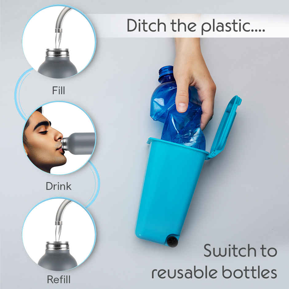 Borosil Laguna Single Wall Stainless Steel Water Bottle | Silver | 1 L