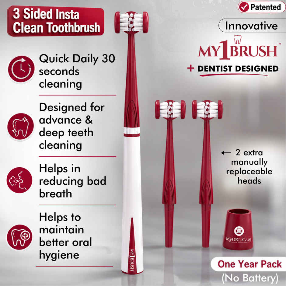 My Orl-Care My1Brush 3-Sided Soft Bristle Toothbrush for Adults