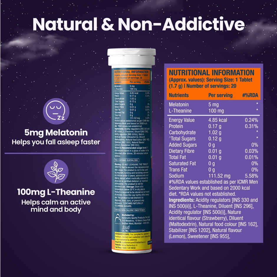 Fast&Up Melatonin Sleep Supplement |Strawberry Flavour