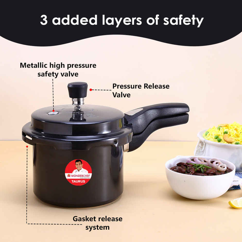 Wonderchef Taurus Hard Anodized Outer Lid Pressure Cooker 3 L