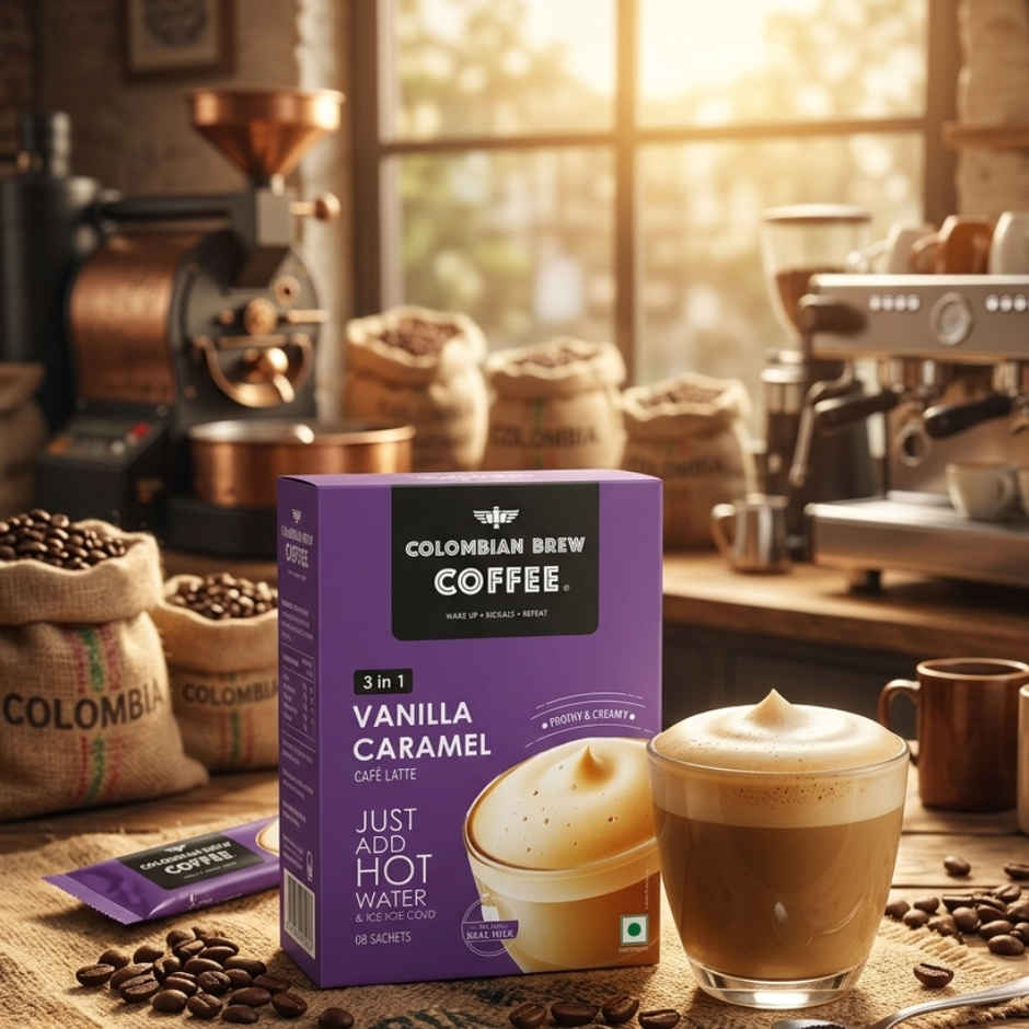 Colombian Brew Vanilla Caramel Coffee Premix | 8 Sachets