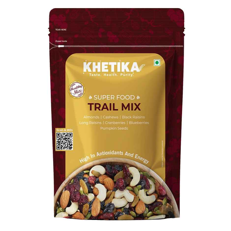Khetika Trail Mix | 7 Superfoods in 1 Mix | Almonds, Cashews, Raisins, Berries & Seeds