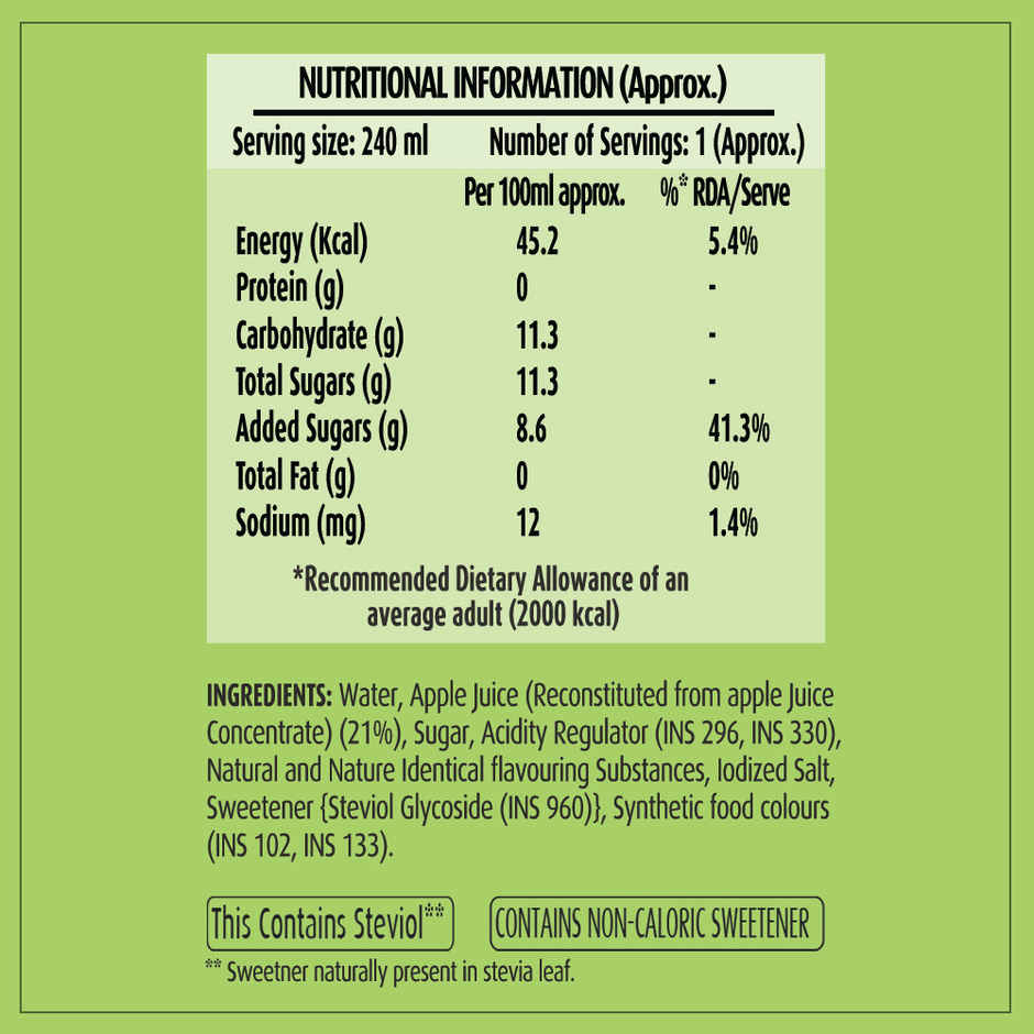 Del Monte Green Apple Fruit Drink Crisp, Tangy & Ideal for Mocktails & Cocktails