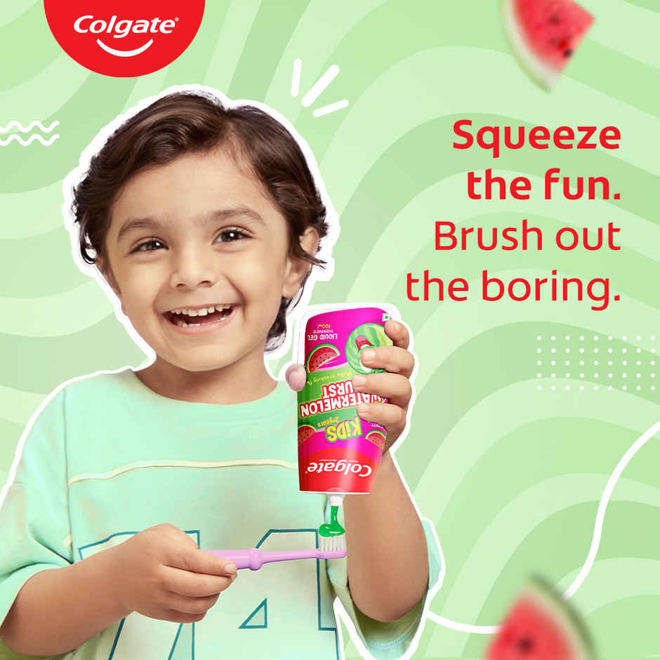 Colgate Kids Toothpaste, Fun Squeezy Bottle, Watermelon Flavor, Safe, Paraben-Free, Age 2-6yr