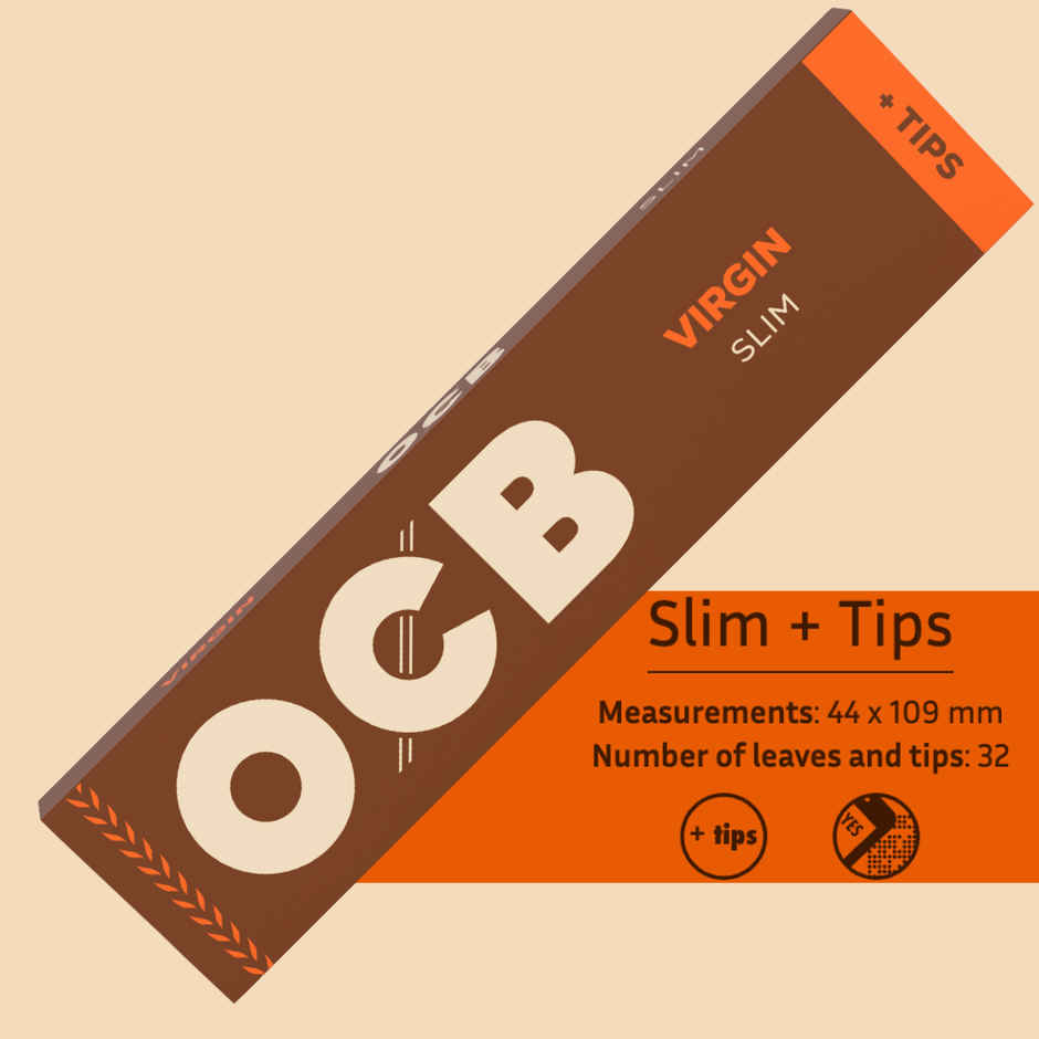OCB VIRGIN Brown 32 Sheets Rolling Paper & Filter Tips | King Size Slim