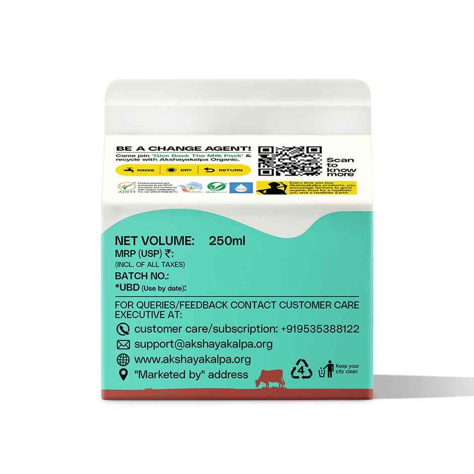 Akshayakalpa Organic High Protein Cow Fresh Milk | 25g Protein | Gable Top Pack