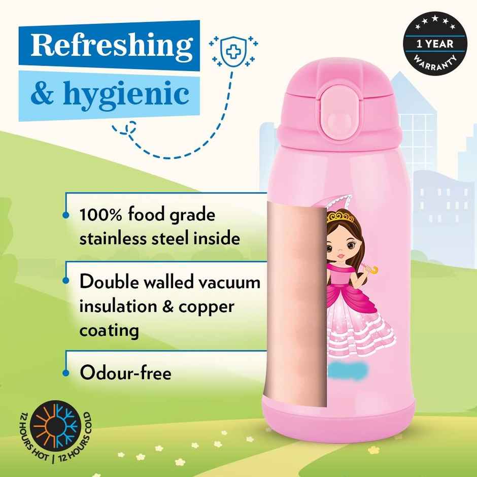 Borosil Stainless Steel Princess Bottle | Pink | 500 ml