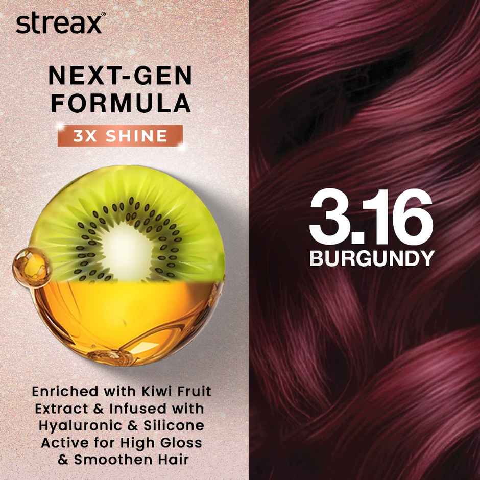 Streax Gel Hair Colour Burgundy 3.16 , 150 ml |No ammonia hair color | 100% grey coverage 