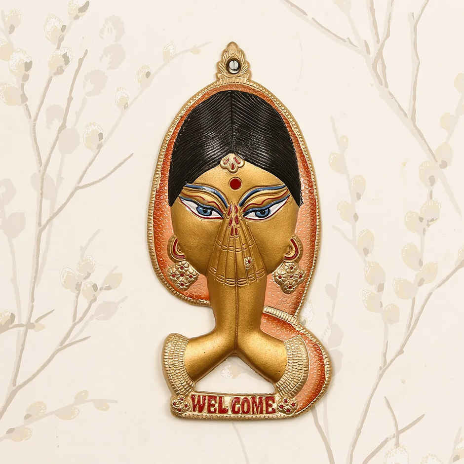 eCraftIndia Colorful Metal Welcome Namaste Lady Door Metal Wall Hanging Decorative