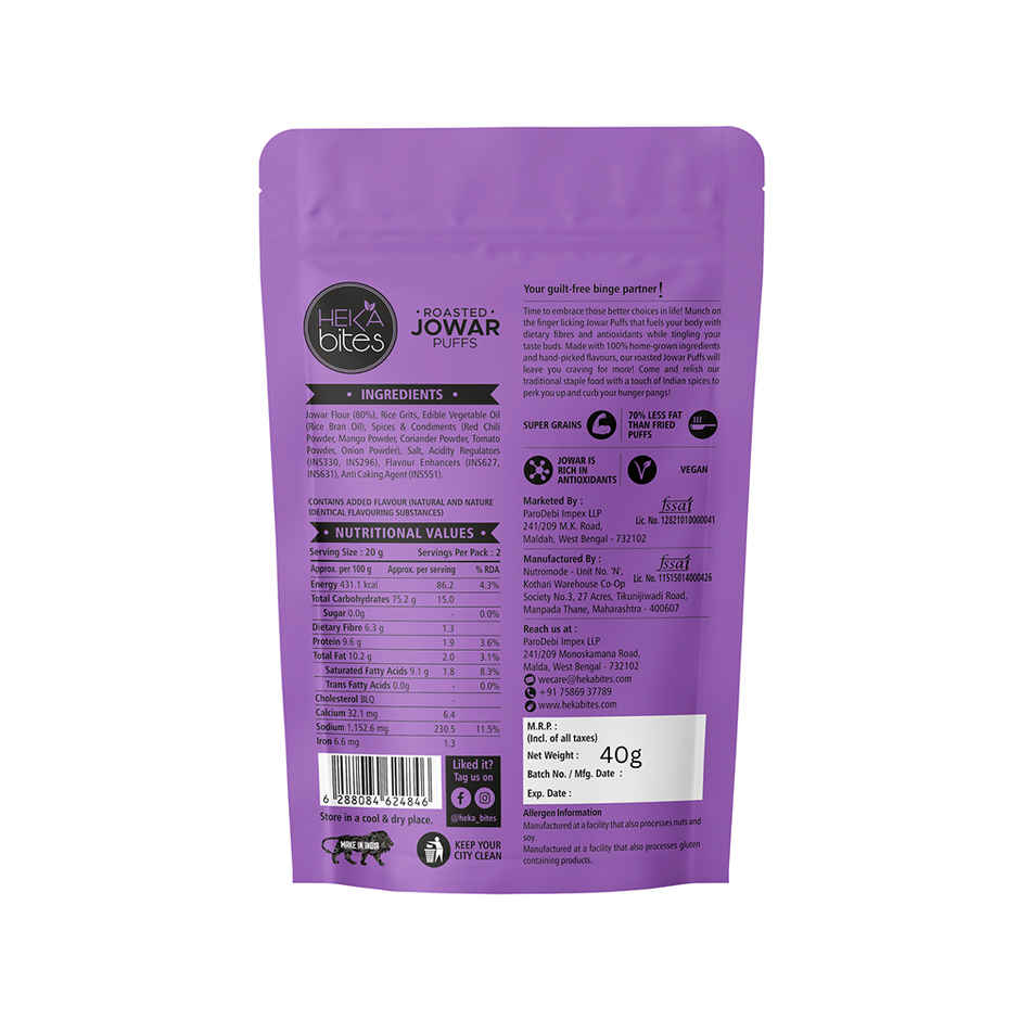 Heka Bites Roasted Jowar Puffs Majestic Masala (40g) & Renee Madness Ph Stick Lipstick (3g) Combo