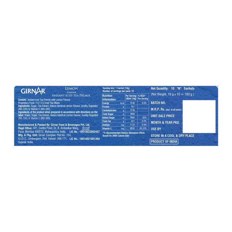 Girnar Lemon Iced Tea Instant Premix
