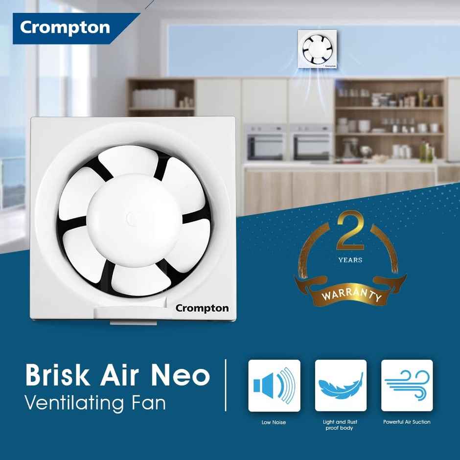 Crompton Brisk Air Neo Exhaust Fan, 200mm/8 inch, for Kitchen, Bathroom and Office, White