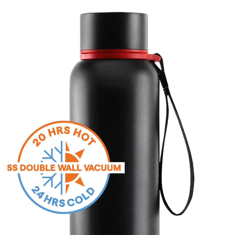 Borosil Hydra Trek Water Bottle | Stainless Steel Double Wall Vacuum Flask | Black | 700 ml