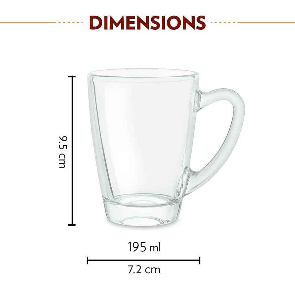 Borosil Serene 195 ml Tea/Coffee Mug Set of 6 Pc, Borosilicate Tuff Glass