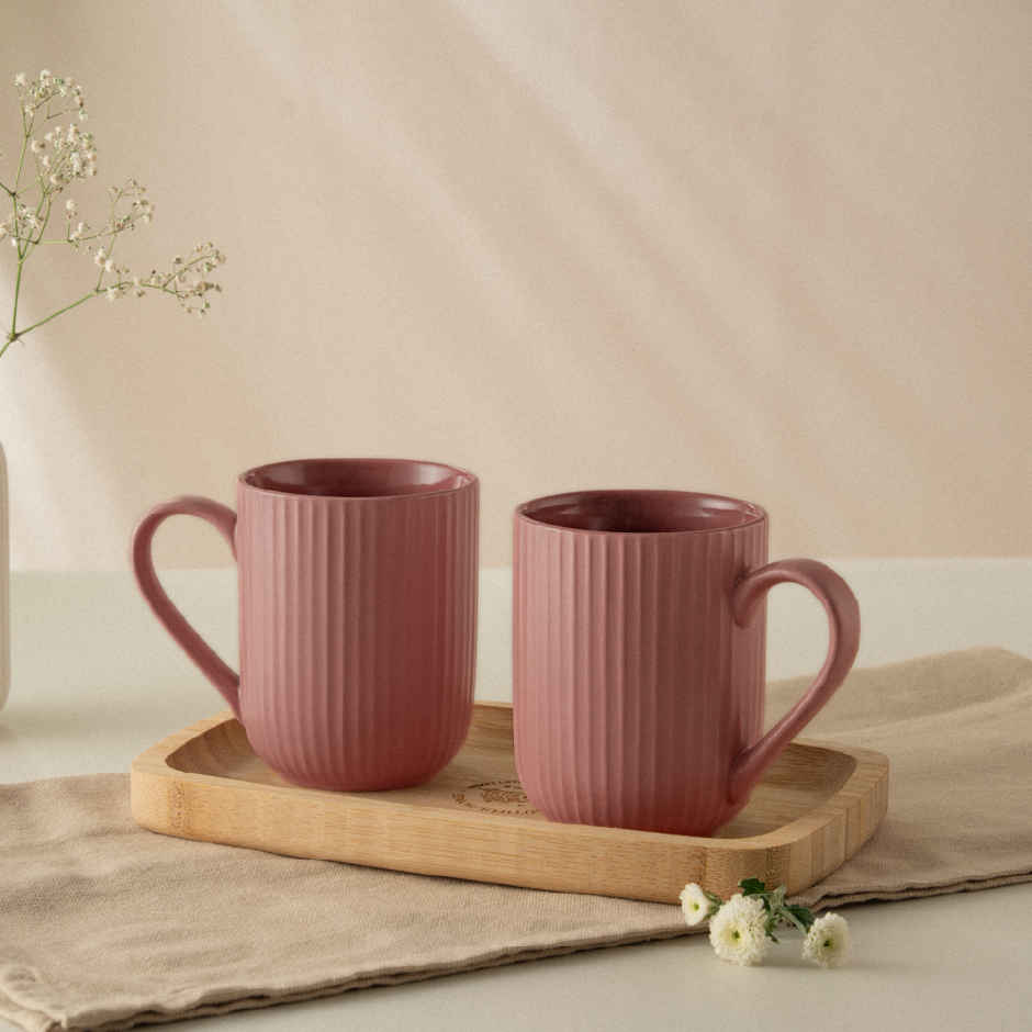Borosil Porcelia Flute Rose Tea Coffee Porcelain Mug Set Microwave Dishwasher Safe