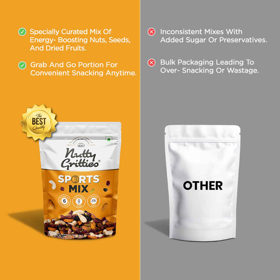 Nutty Gritties Sports Mix - Almonds, Cashews, Pistachios, Berries, Protein-Rich Snack