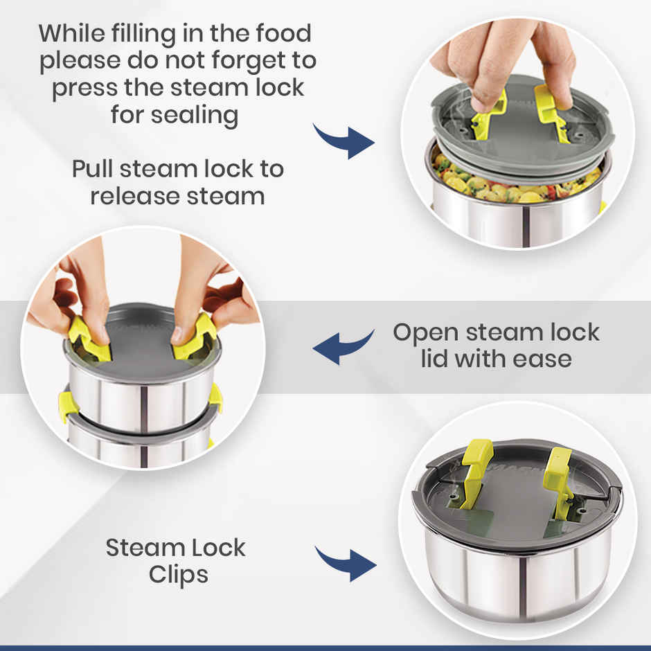 Magnus Olive-3 Prime Stainless Steel Lunchbox With Leak-Proof Containers & Insulated Carry Case