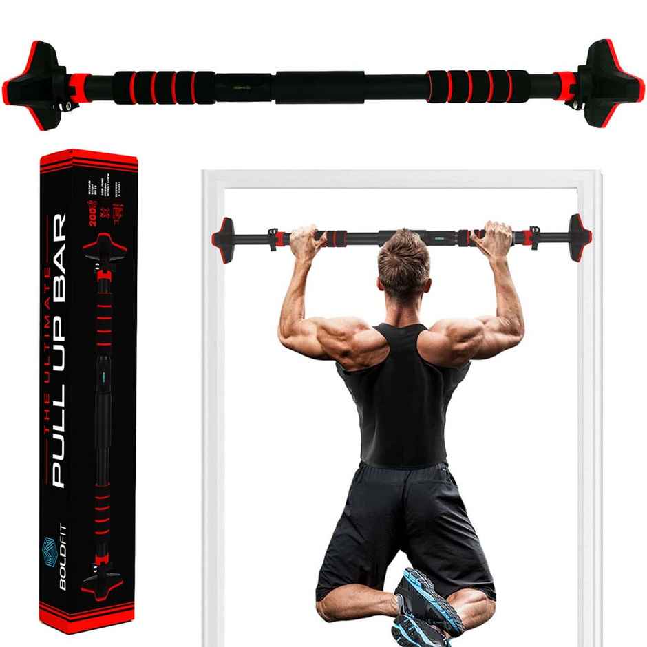 Boldfit Adjustable Pull Up Bars For Home Workout Chin Up Bar - Red Black