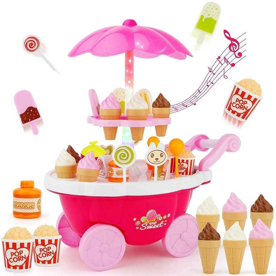 Storio Plastic Ice Cream Sweet Trolley Cart Pretend Play (Colour May Vary)