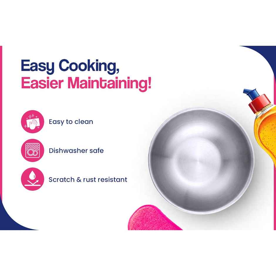 Bhalaria Triply Stainless Steel Tasla | Induction & Gas Stove Compatible | Food Safe | 22 cm | 2 L