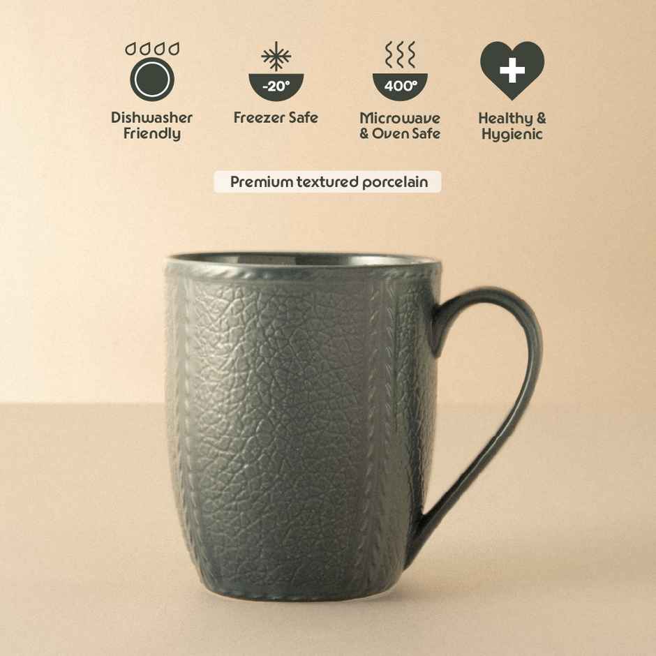 Borosil Porcelia Elva Slate Tea Coffee Porcelain Mug Set Microwave Dishwasher Safe