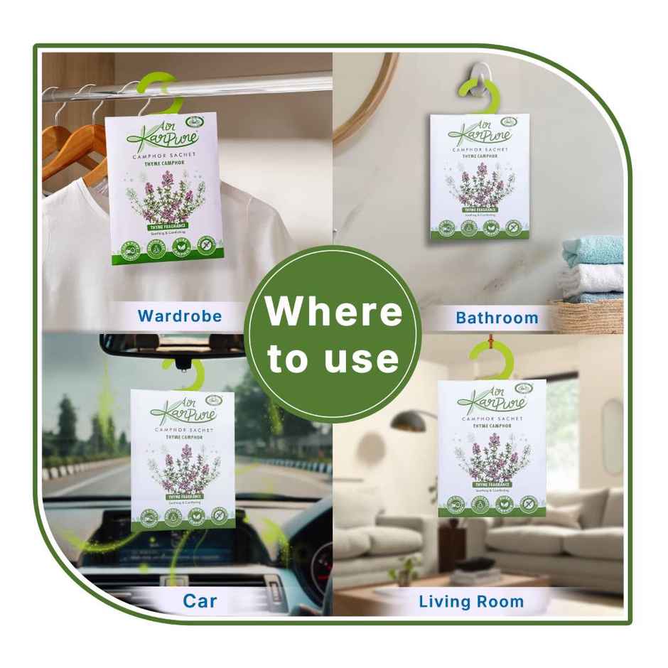 Thyme Camphor Sachet by Air Karpure | Car, Bathroom, Wardrobe & Room Freshener |From House of Cycle