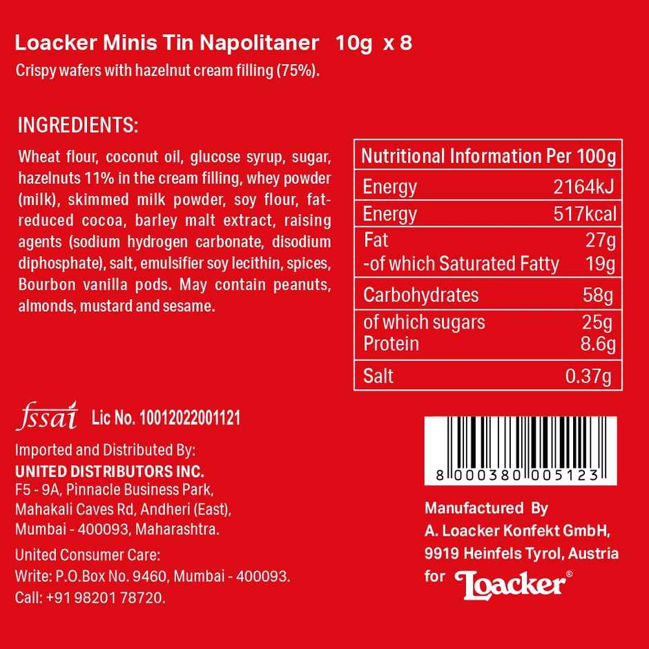 Loacker Minis Napolitaner Hazelnut Wafer Cookies with Tin