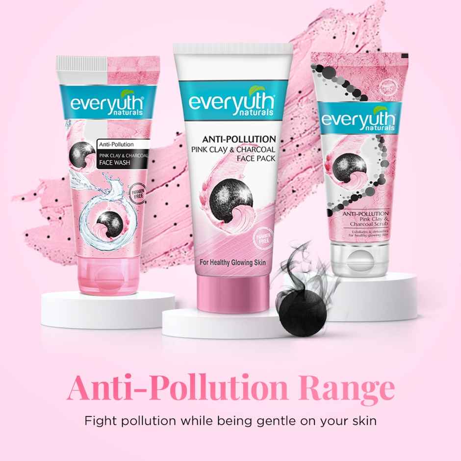 Everyuth Naturals Anti Pollution Pink Clay & Charcoal Face Pack | For all skin types (Oily/ Dry)