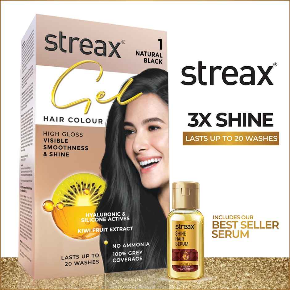 Streax Gel Hair Colour Natural Black 1 ,80 ml | 100% grey coverage 