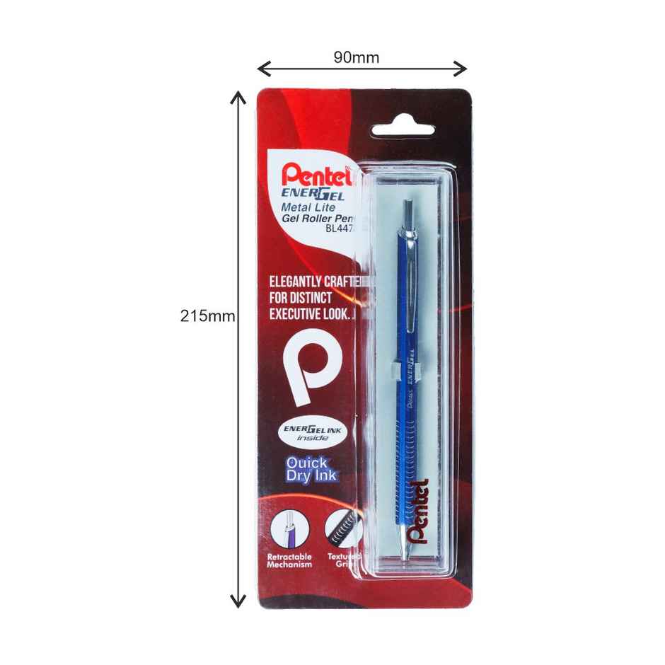 Pentel BL447 Energel Metal Lite Single Blister Blue Body Blue Ink