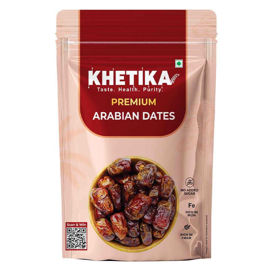 Khetika Premium Arabian Dates | Khajur, Khajoor | Rich in Fibre | No Added Sugar