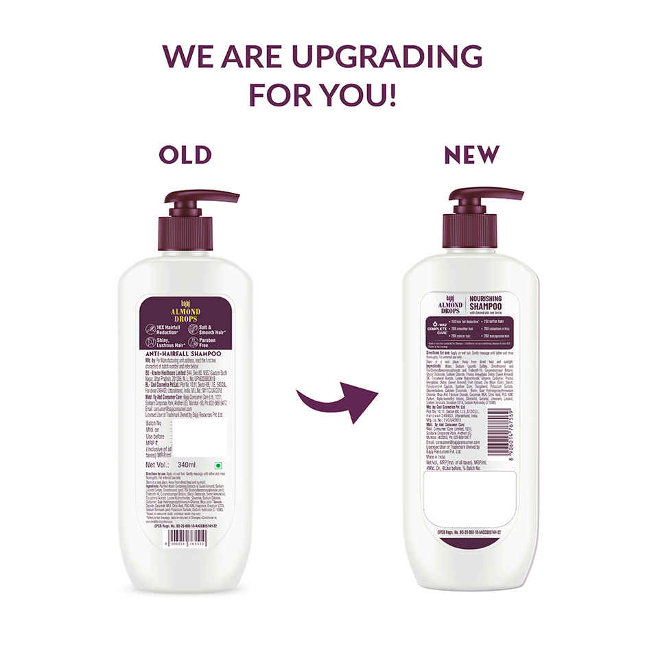 Bajaj Almond Drops Nourishing Shampoo | Almond Milk & Biotin | 10 x Hairfall Reduction