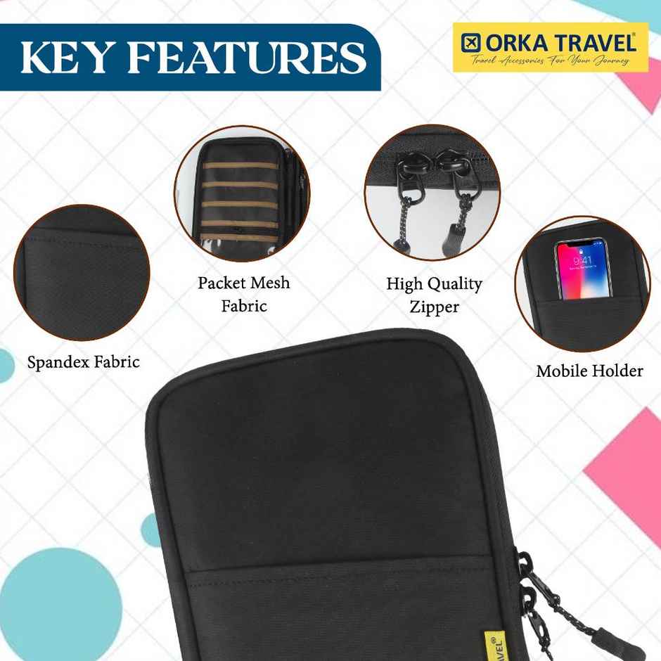 ORKA Unisex Solid Polyester Passport Holder | Black