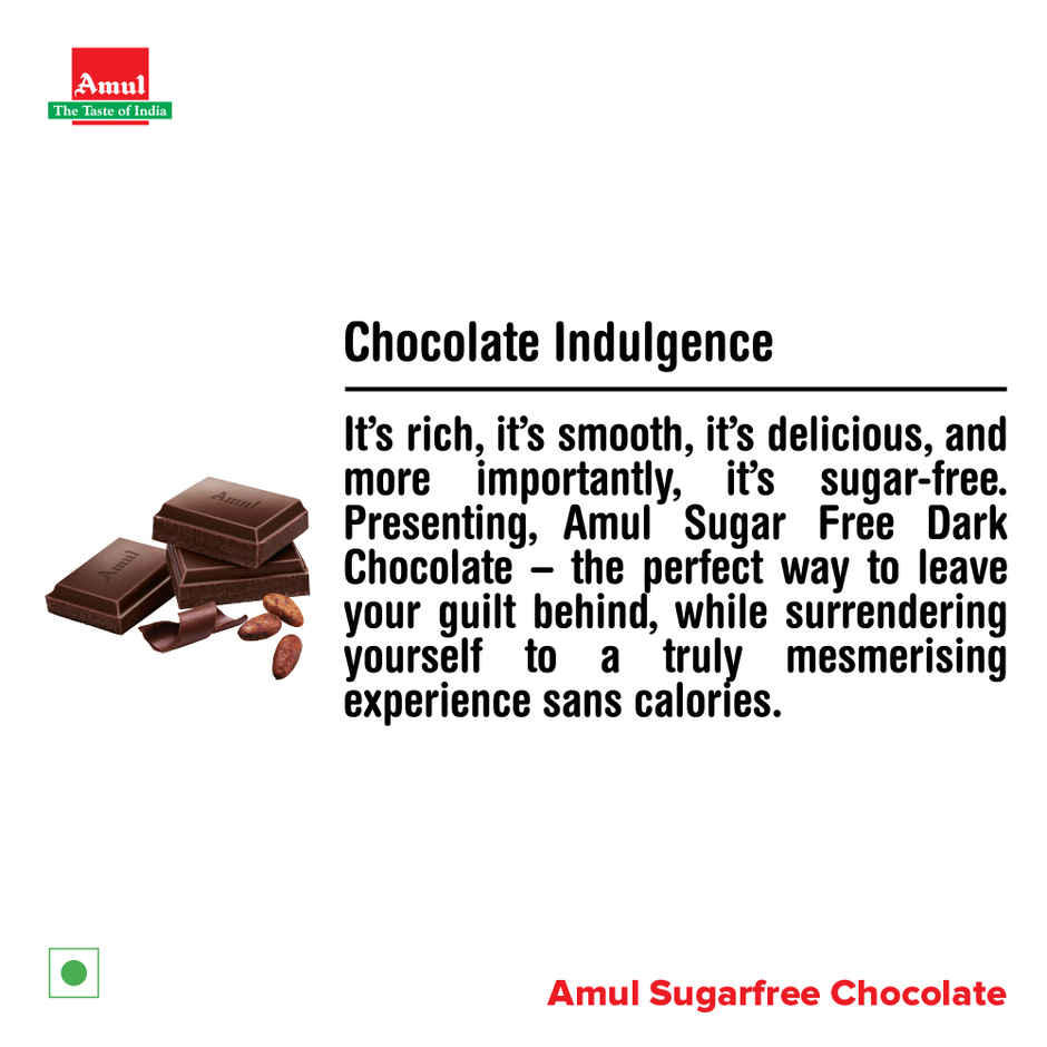 Amul Sugar Free Dark Chocolate | Guilt-Free Indulgence