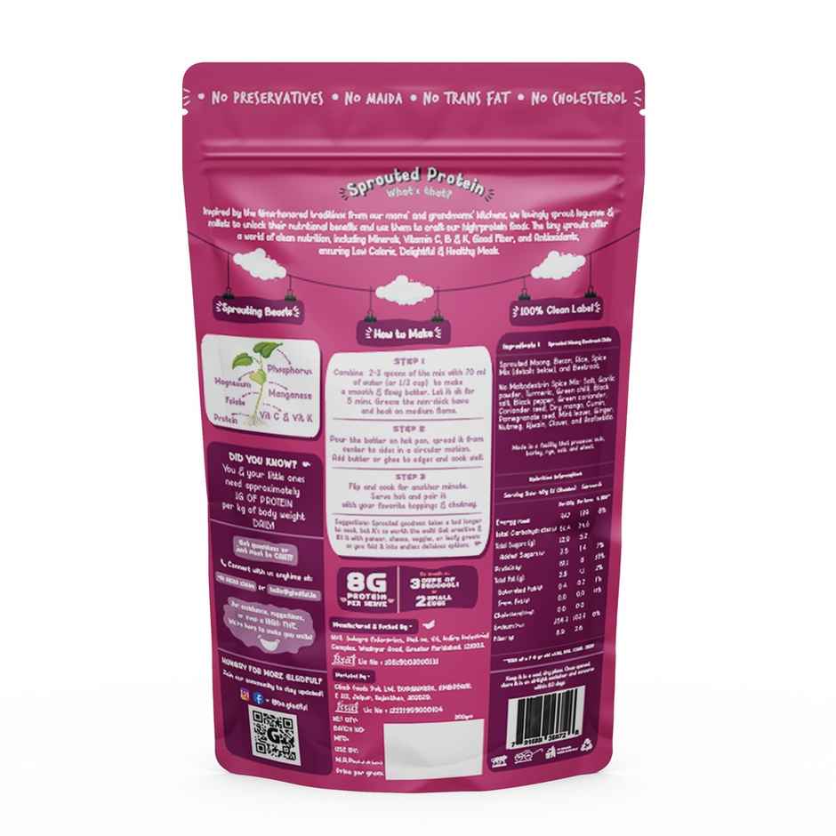 Gladful Beetroot Protein Sprouted Lentils and Millets Instant Chilla Mix