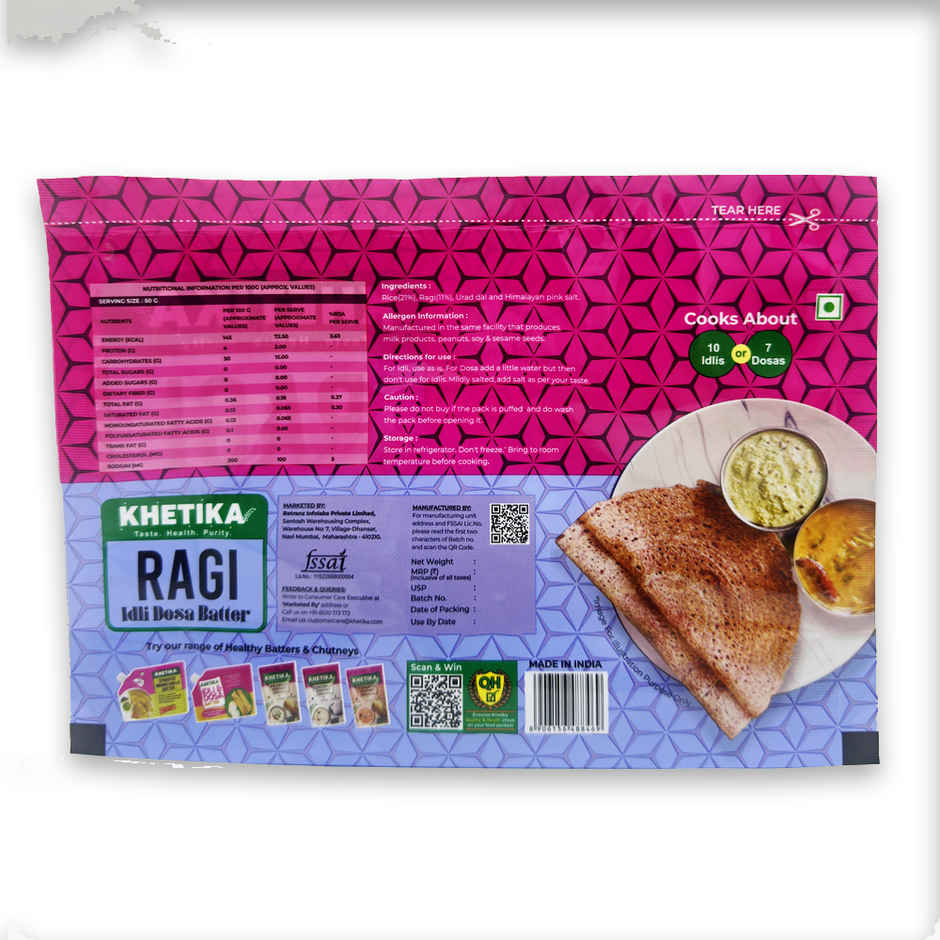 Khetika Fresh Idli Dosa Batter (1kg) & Khetika Ragi Millet Dosa Batter (500g) Combo