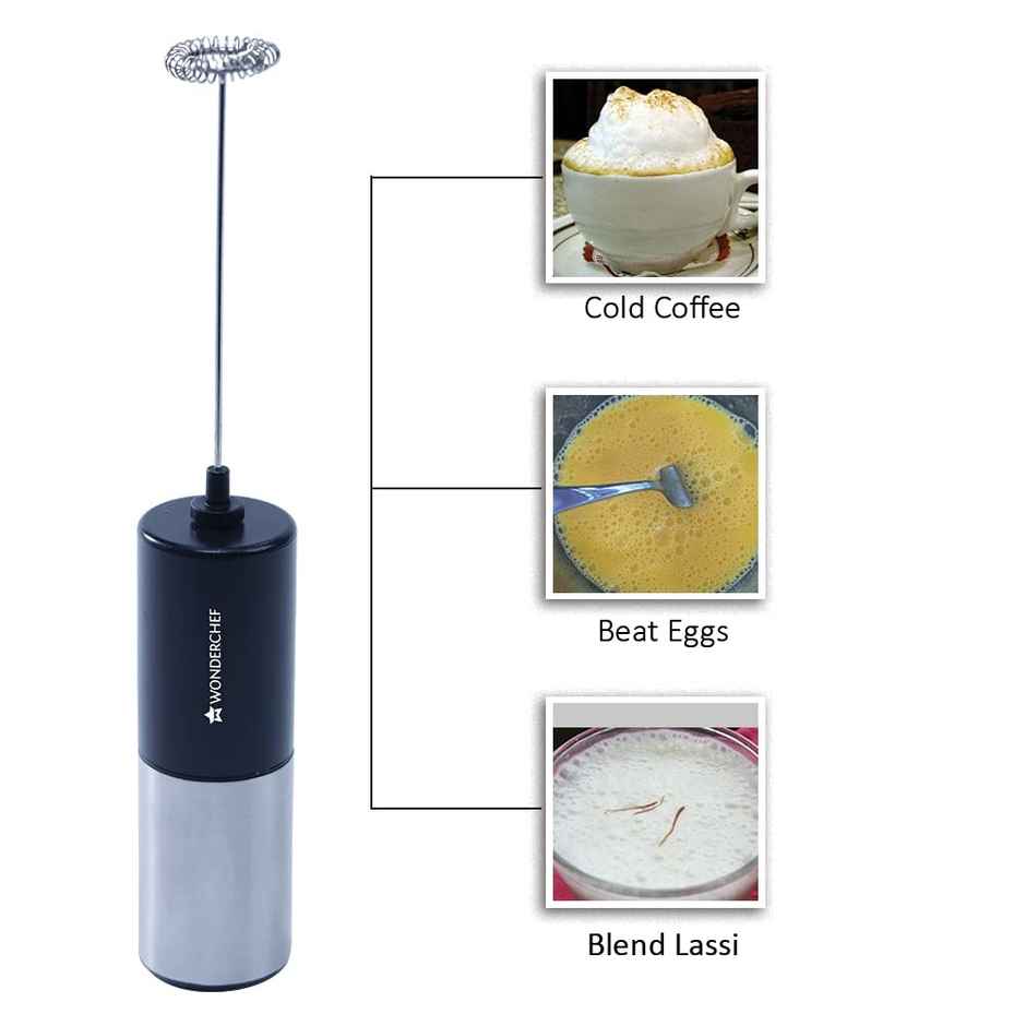 Wonderchef Regalia 6W Milk Frother For Coffee, Handheld Battery Operated for Coffee, Lattes, Lemonade, Hot Chocolates and Shakes - Black