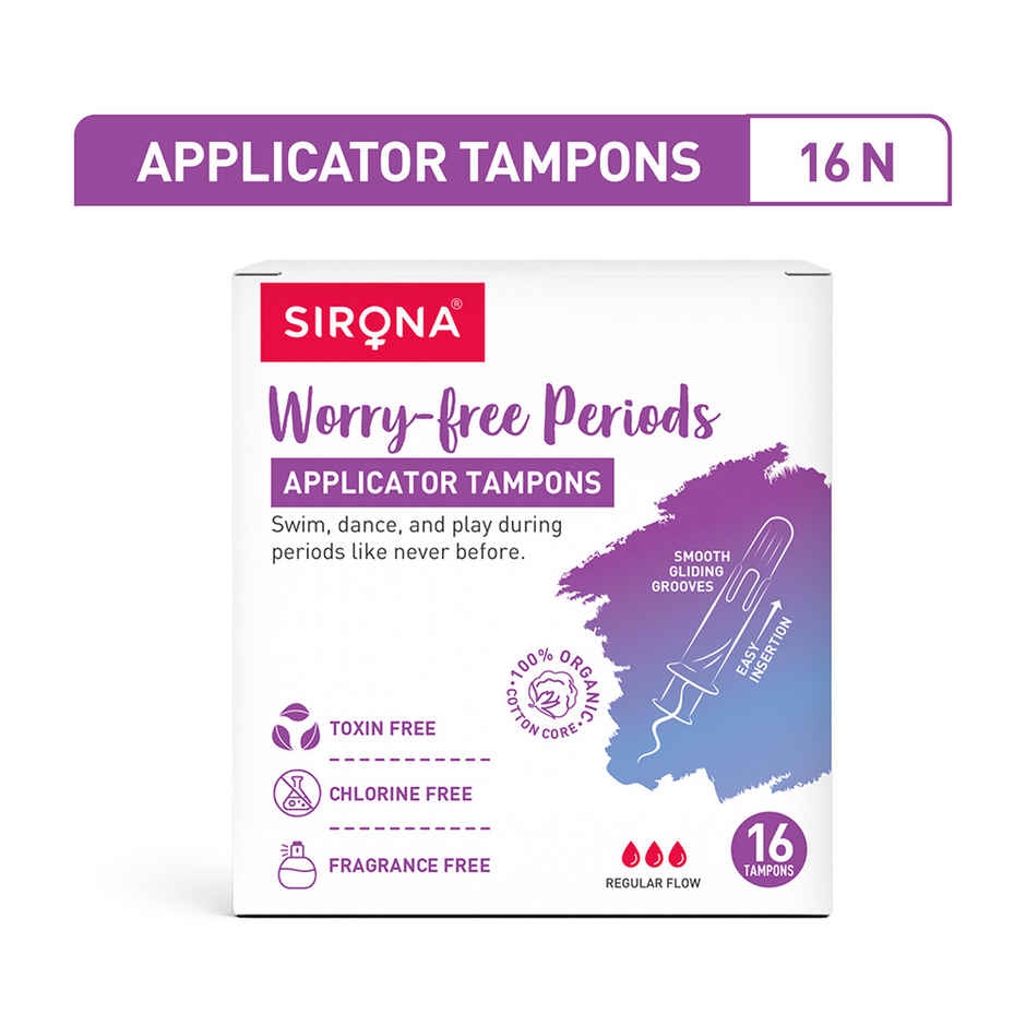 Sirona Applicator Tampon for Women | Normal Flow | Easy Insertion | Rash, Toxin & Fragrance Free | 8 Hours Leak Protection