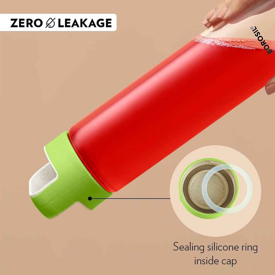 Borosil Borosilicate Neo Glass Water Bottle with Green Lid | Transparent | 550 ml