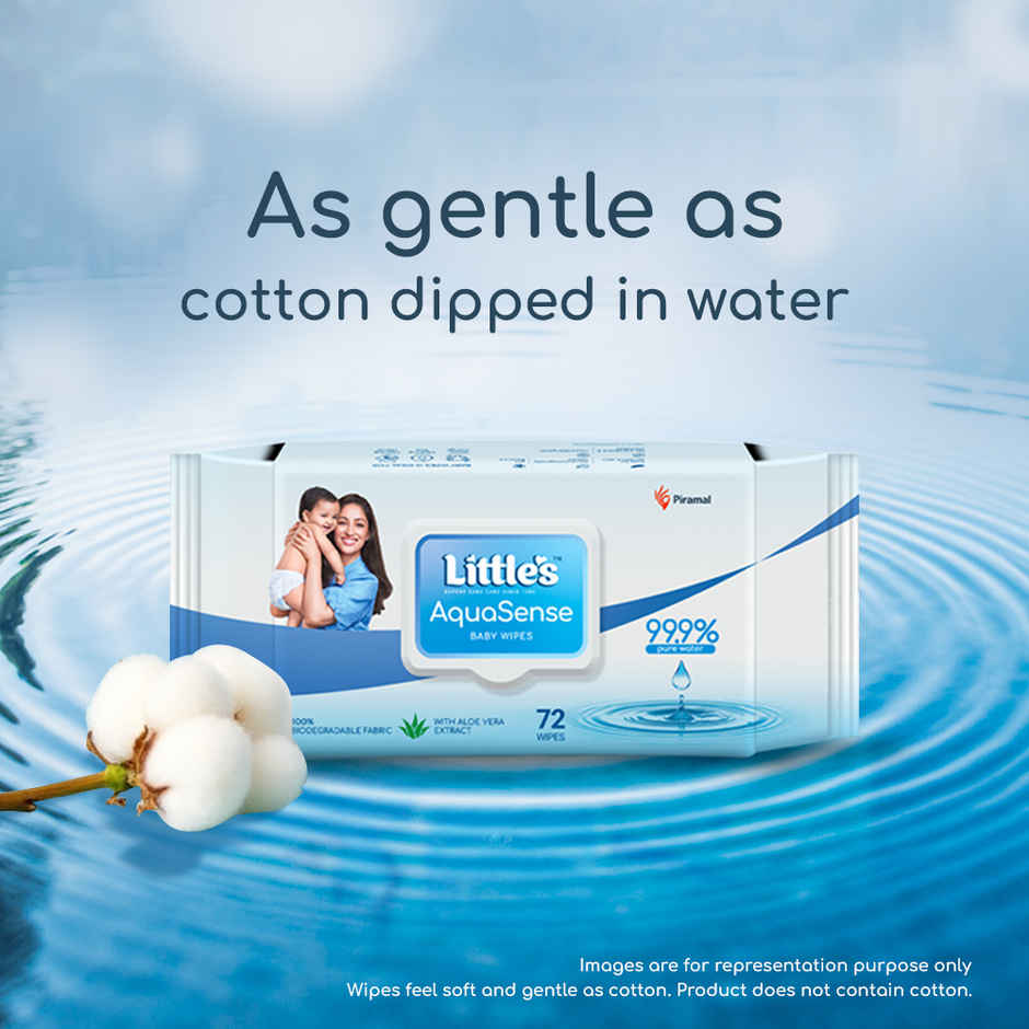 Little's AquaSense Baby Wipes | 100% Biodegradable Aloe Vera Pure Water Wipes for Sensitive Skin