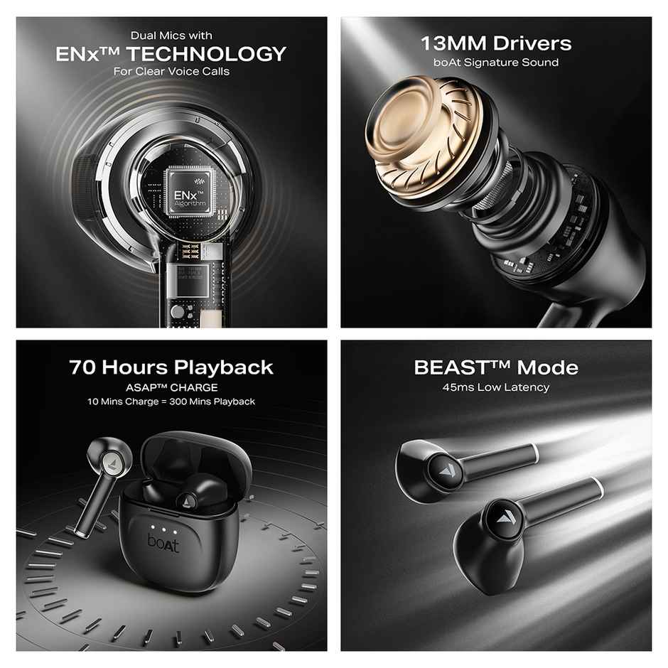boAt Airdopes 131 Gen 2 TWS, 70H Battery, Beast Mode, 45 ms Low Latency, BT Earbuds | Carbon Black