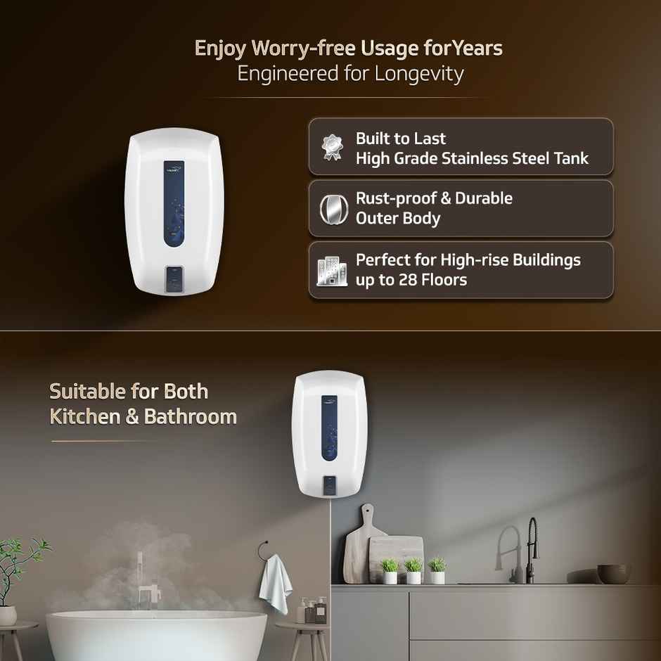 V-Guard Zio Instant Water Geyser | 3 Litre | 3000 W Heating | White-Blue