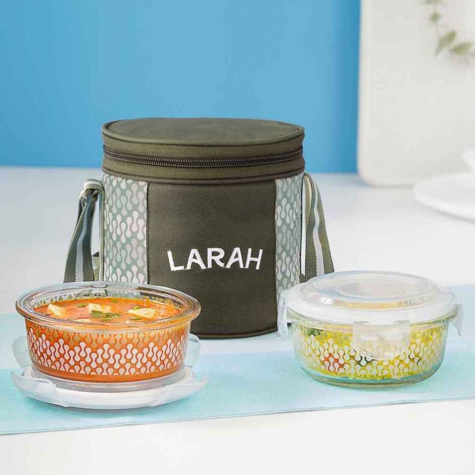 Larah Glassware Gracia Borosilicate Glass Lunchbox, 2pc Round Container | 400 ml - Microwave Safe