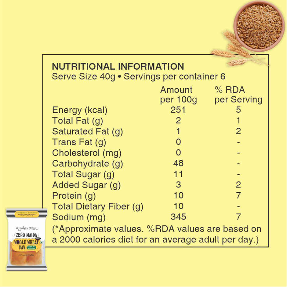 The Baker's Dozen Zero Maida Pav No Palm Oil No Preservative Wholewheat Combo