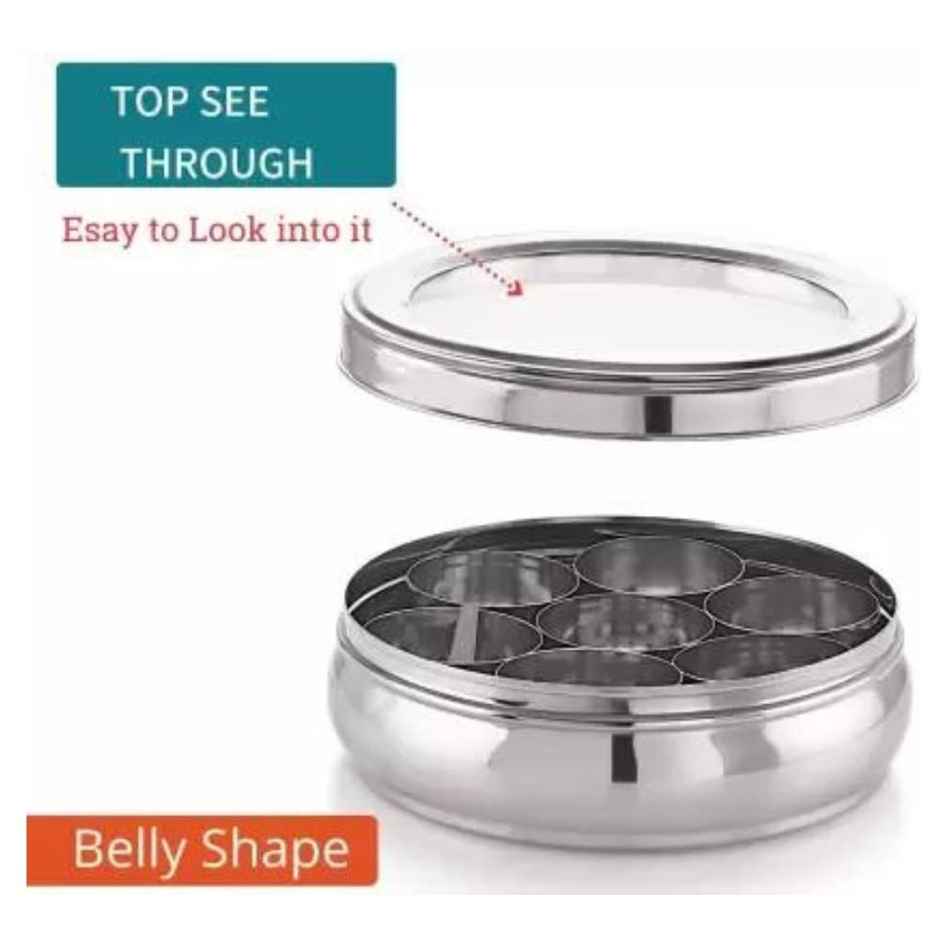 Mumma s Life Stainless Steel Masala Box Spice Organiser With 7 Bowl and 1 Small Spoon Masala Dani