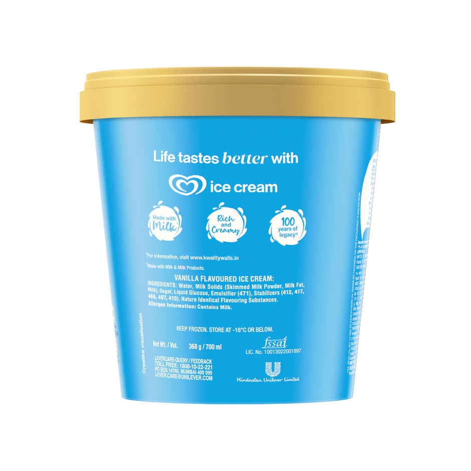 Kwality Wall'S Shameless Vanilla Tub(700ml) & Britannia Treat Creme Wafers - Vanilla(55gms) Combo