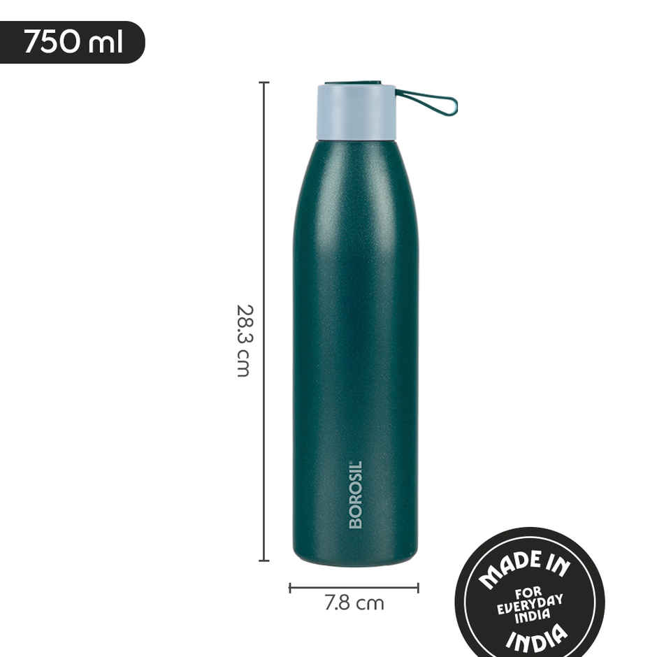 Borosil Duomate Double Wall Vacuum Insulated Stainless Steel Bottle | Green | 750 ml