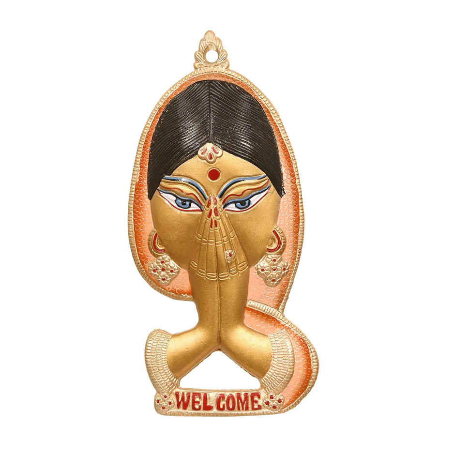eCraftIndia Colorful Metal Welcome Namaste Lady Door Metal Wall Hanging Decorative