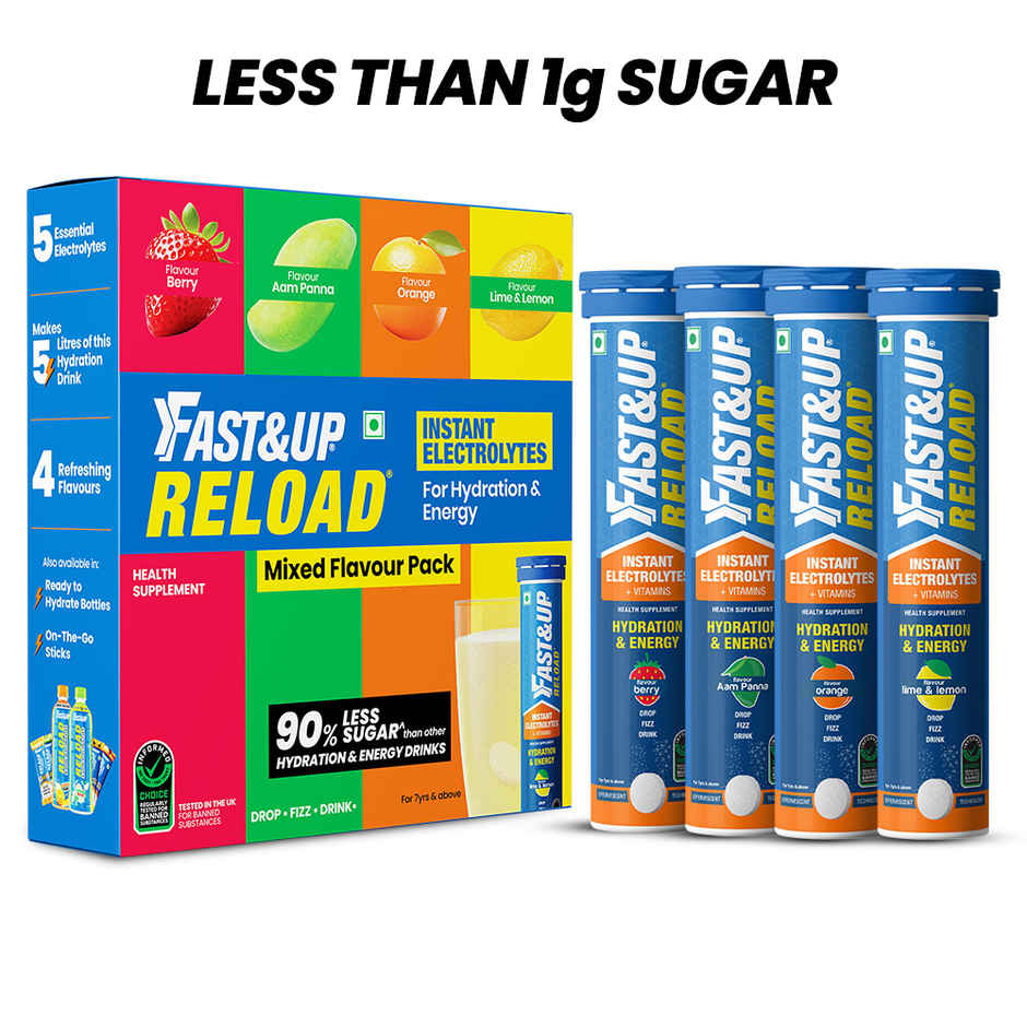 Fast&Up Reload Low Sugar Instant Hydration With 5 Essential Electrolytes | Assorted 80 Effervescent Tablets