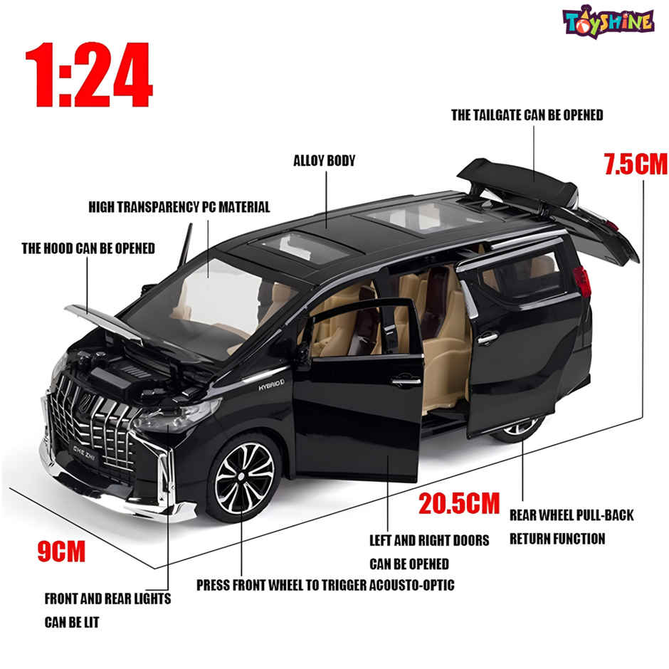 Toyshine 1:24 Die Cast Deluxe Vehicle with Music, Lights & Pull Back Function for Kids 3+ (Black)